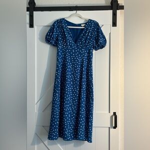 Blue & White Polka Dot Midi Dress